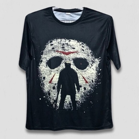 Jason Voorhees Friday the 13th Graphic T-Shirt Smooth Polyester Black Men’s XXL - Picture 1 of 10